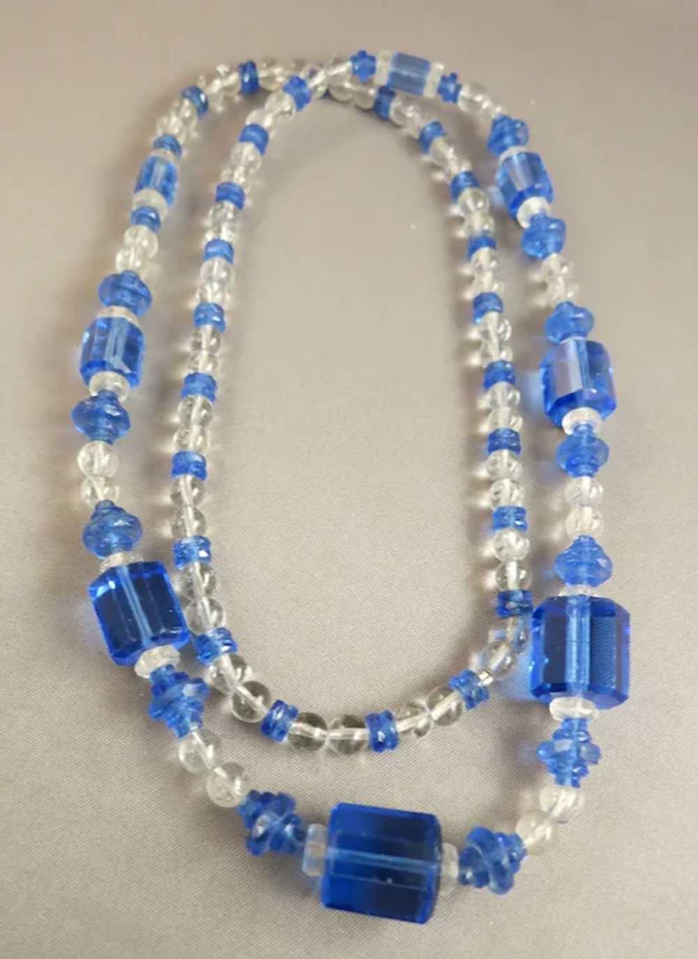 VINTAGE Blue Glass Endless Necklace  Beautiful Cz… - image 5