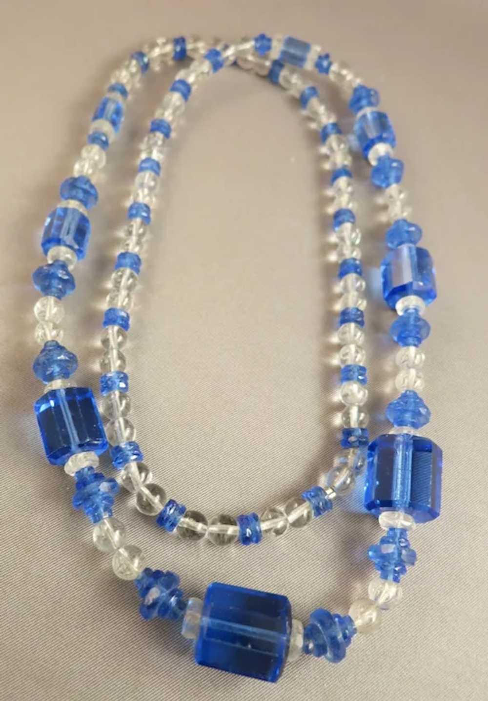 VINTAGE Blue Glass Endless Necklace  Beautiful Cz… - image 6