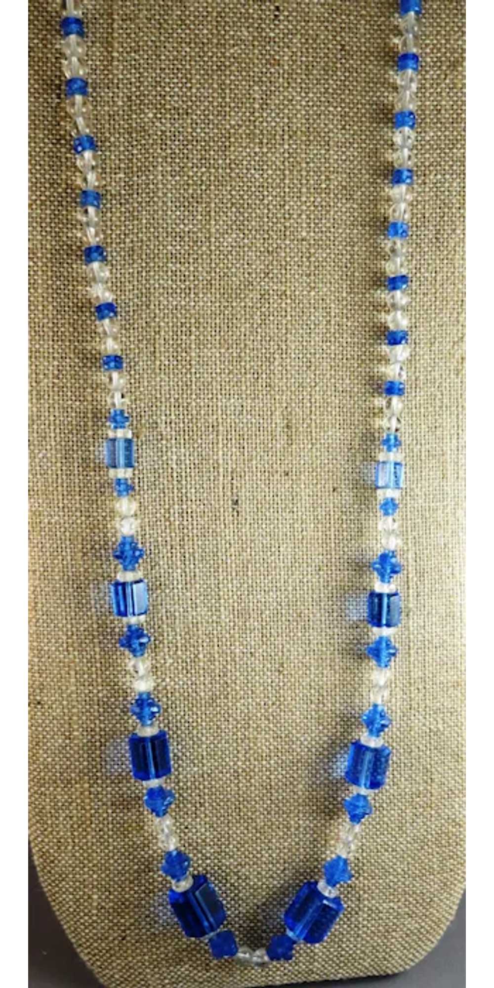 VINTAGE Blue Glass Endless Necklace  Beautiful Cz… - image 7