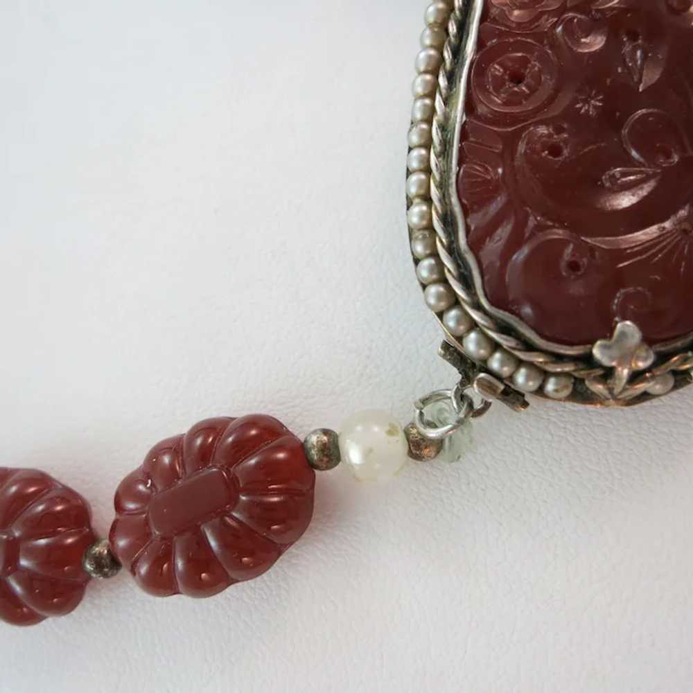 VINTAGE  Hand Carved Carnelian Necklace and Penda… - image 7