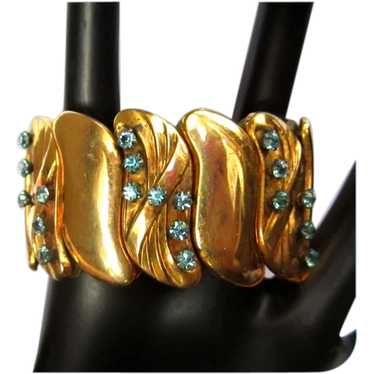 Victorian Revival Bracelet, Wide Repousse, Zircon… - image 1