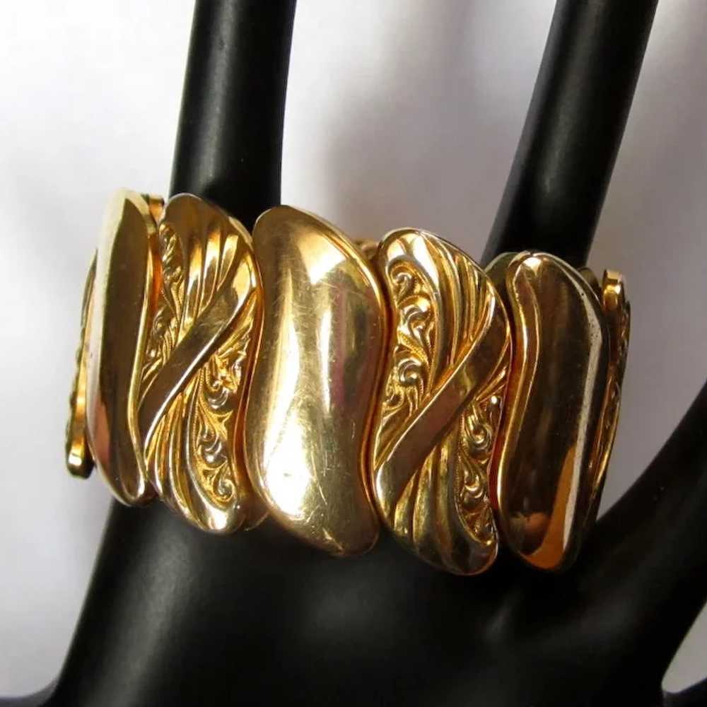 Victorian Revival Bracelet, Wide Repousse, Zircon… - image 2