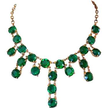 Rhinestone Fringed Necklace, 50's Vintage Emerald… - image 1