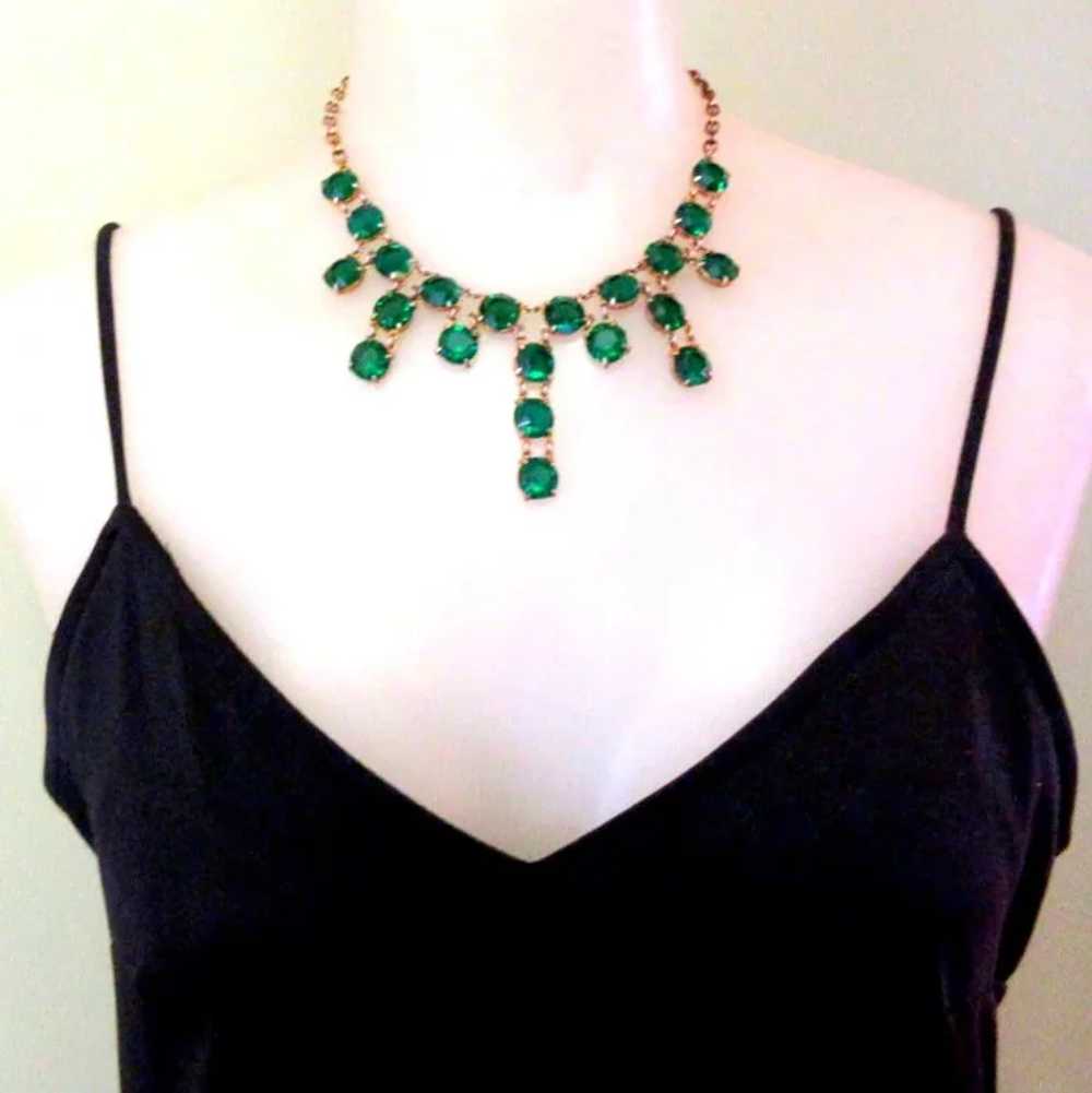Rhinestone Fringed Necklace, 50's Vintage Emerald… - image 2