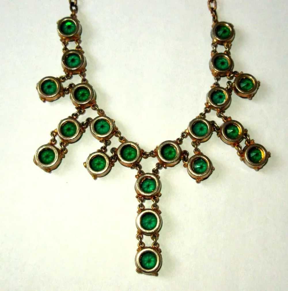 Rhinestone Fringed Necklace, 50's Vintage Emerald… - image 3