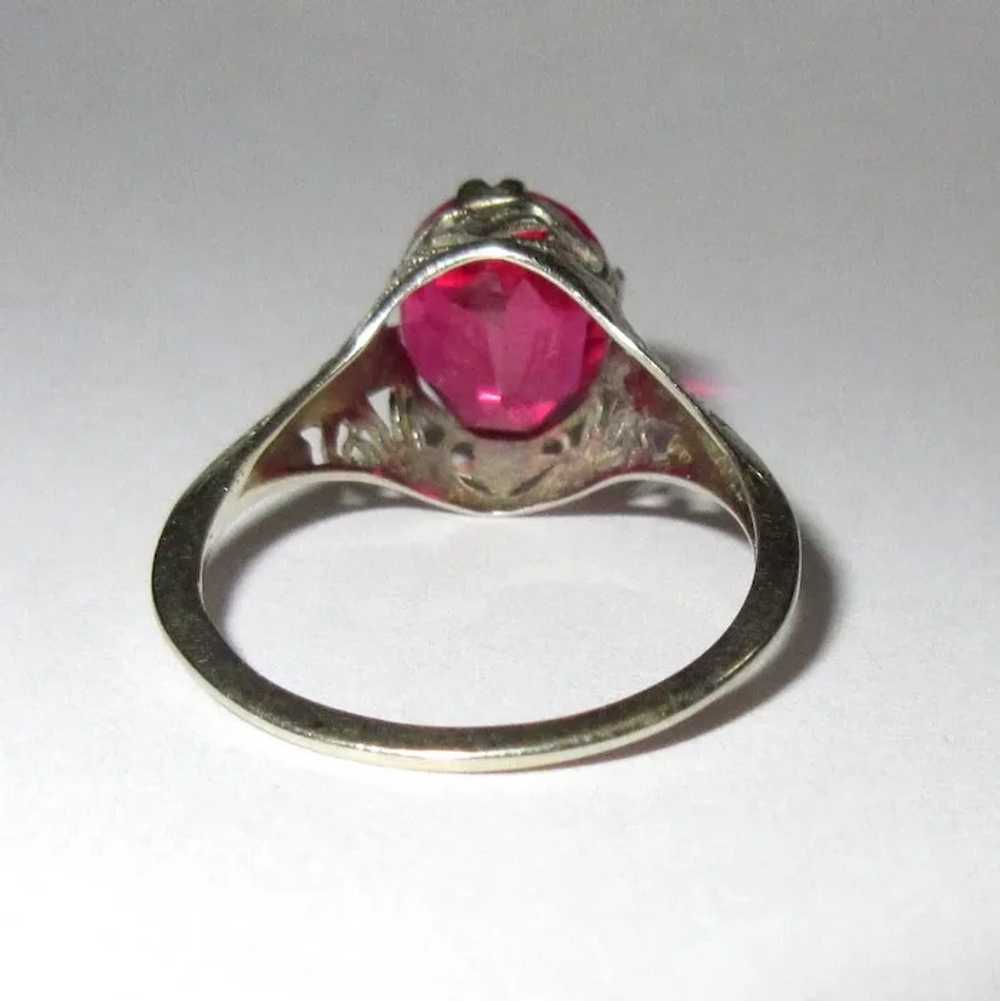 14K Filigree Ring, Vintage Synthetic Ruby - image 5