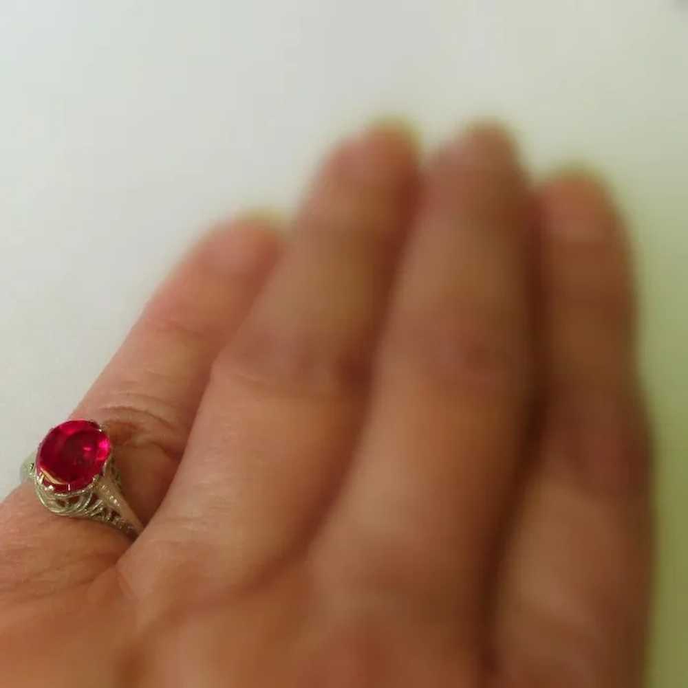 14K Filigree Ring, Vintage Synthetic Ruby - image 6