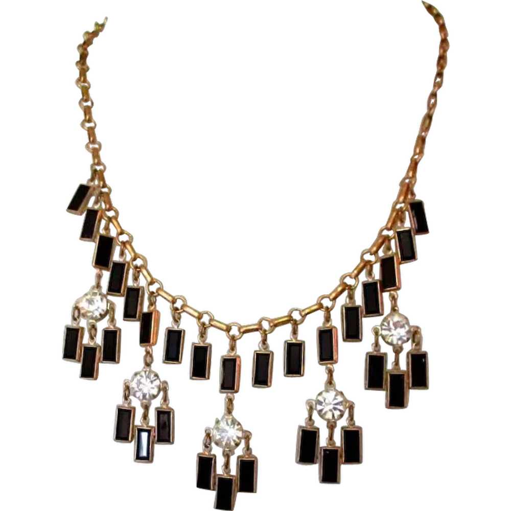 Vintage Rhinestone Necklace & Earrings, Art Deco … - image 2
