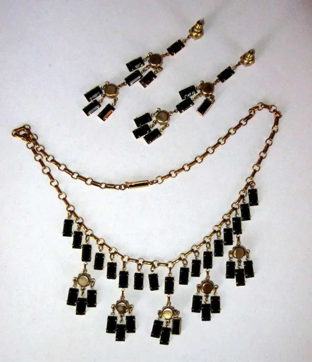 Vintage Rhinestone Necklace & Earrings, Art Deco … - image 5