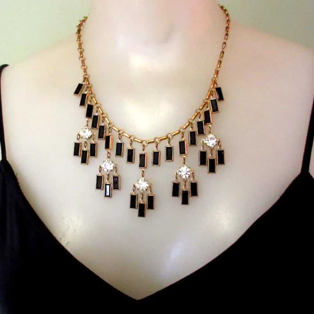 Vintage Rhinestone Necklace & Earrings, Art Deco … - image 6
