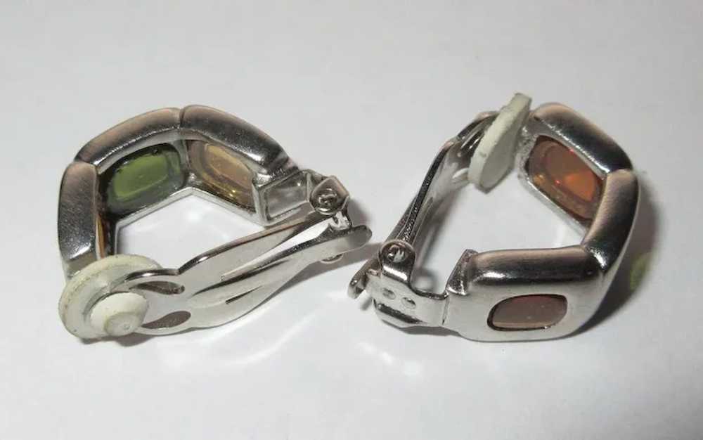 Half Hoop Earrings, Vintage Glass Panels, Clip Ons - image 4