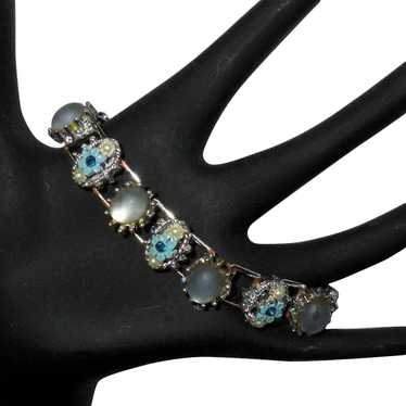 Vintage Bracelet, 50's Floral, Faux Moonstone, Rh… - image 1