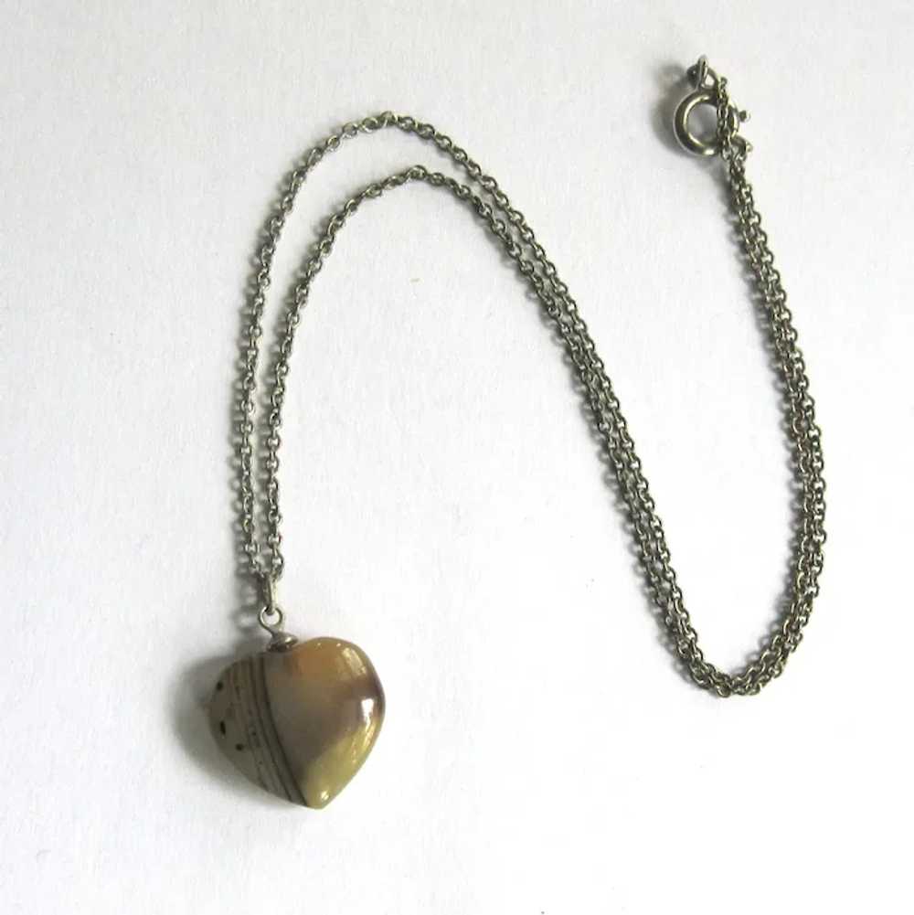 Agate Heart Necklace, Vintage 1960's with Chain, … - image 2