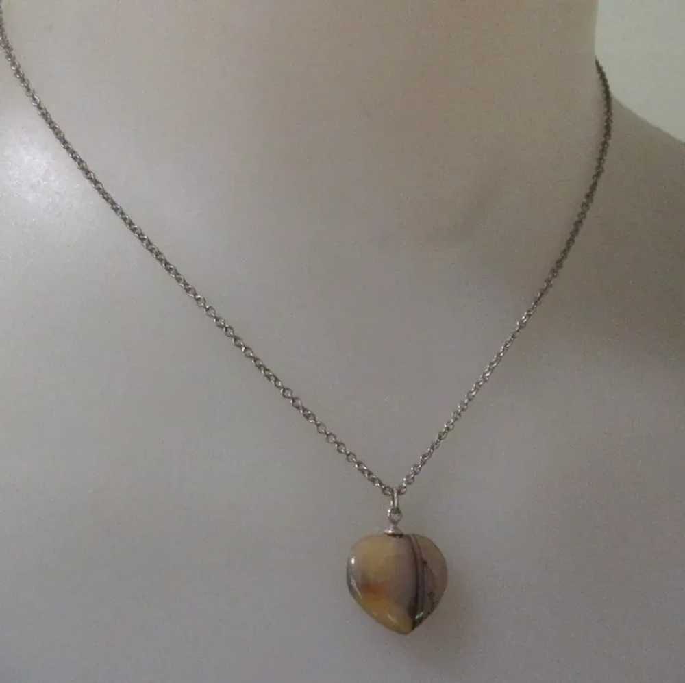 Agate Heart Necklace, Vintage 1960's with Chain, … - image 3