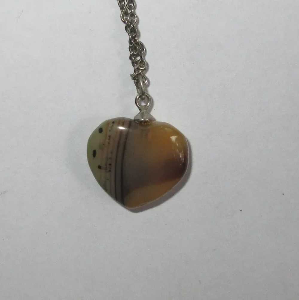 Agate Heart Necklace, Vintage 1960's with Chain, … - image 4