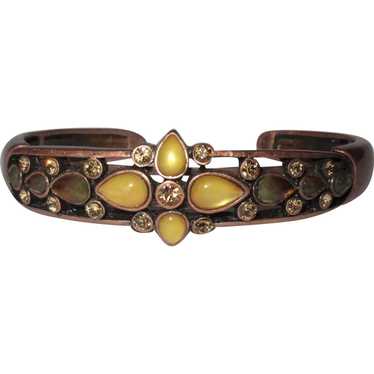 Vintage Bracelet, Rhinestone, Art Glass, Copper Co