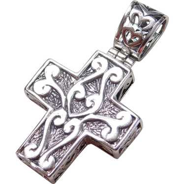 Vintage Sterling Silver Ornate Cross Pendant - image 1