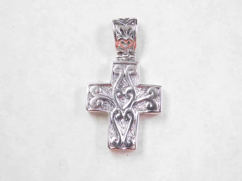 Vintage Sterling Silver Ornate Cross Pendant - image 2