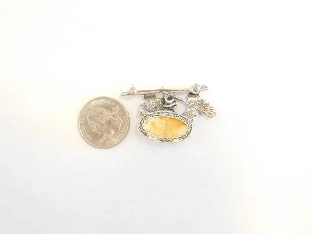 Sterling Silver Butterscotch Amber Leaf Pin / Bro… - image 3