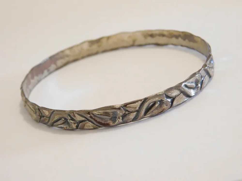Sterling Silver Art Nouveau Leaf Bangle Bracelet - image 2