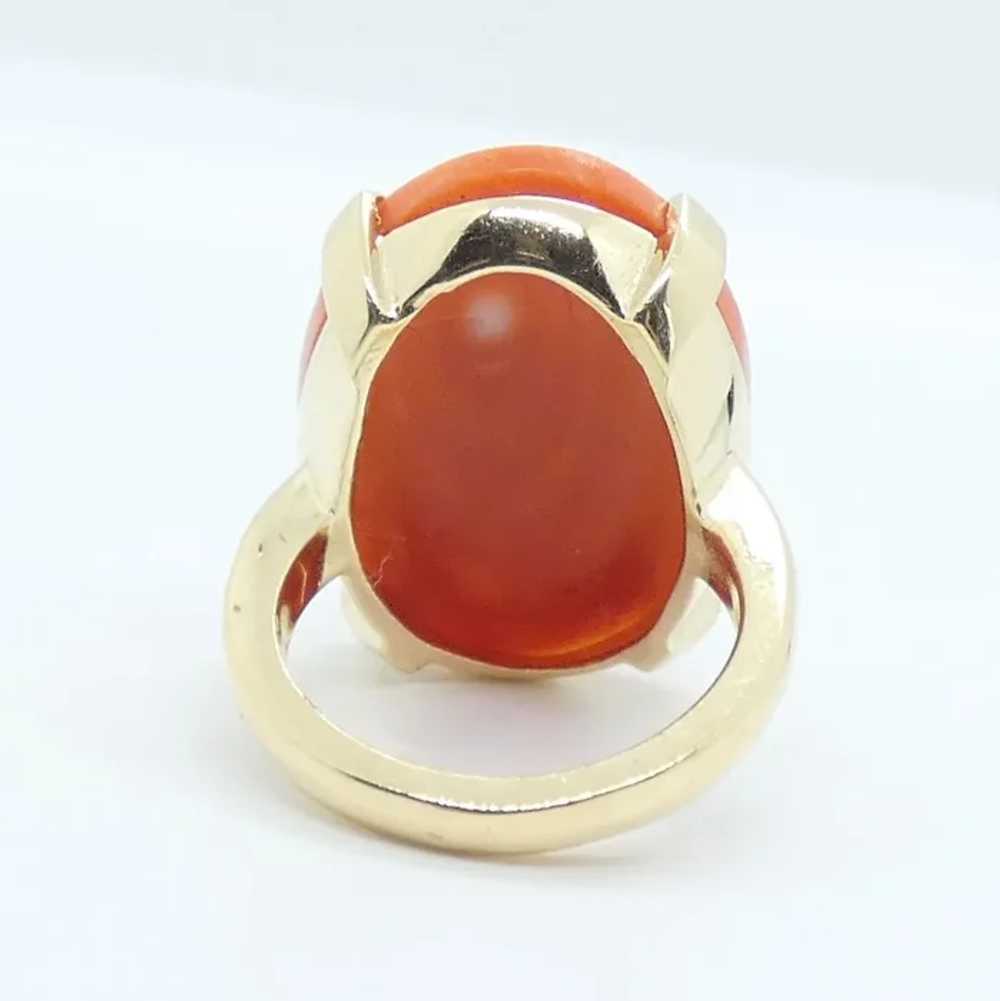 Floral Carved Coral Ring 14K Yellow Gold - image 4