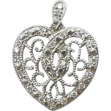 Filigree .46 ctw Diamond Heart Pendant 10K White … - image 1