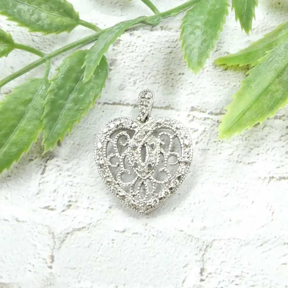 Filigree .46 ctw Diamond Heart Pendant 10K White … - image 2