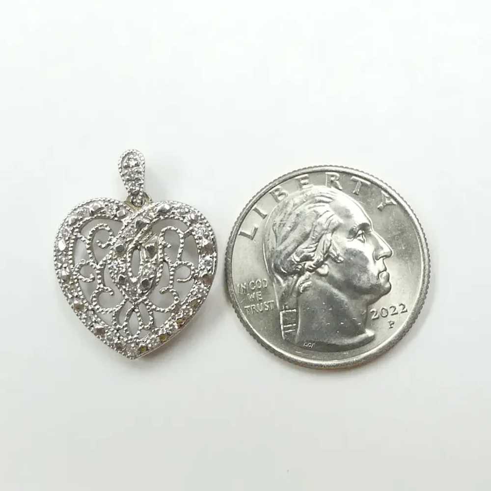 Filigree .46 ctw Diamond Heart Pendant 10K White … - image 3