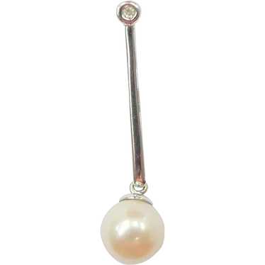 .02 ct Diamond & Pearl Drop Pendant 14K White Gold