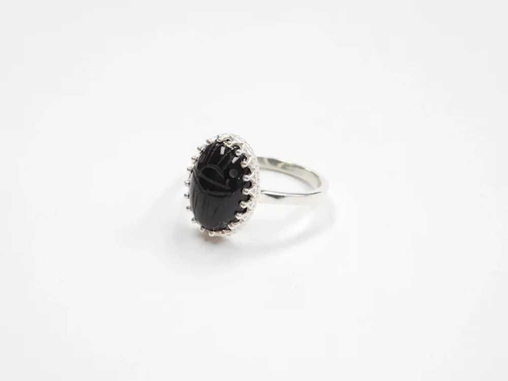 Bohemian Carved Onyx Scarab Ring Sterling Silver - image 2