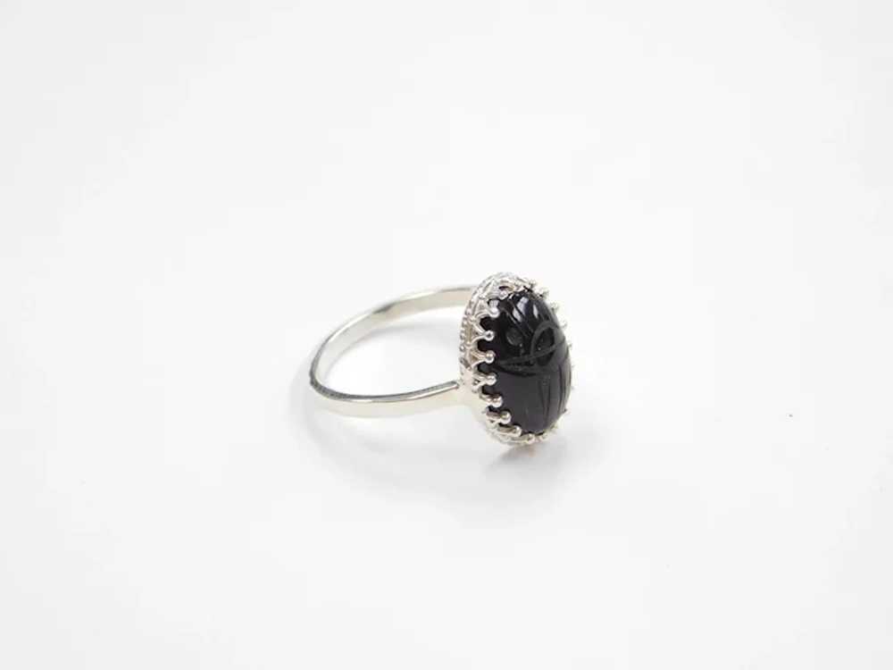 Bohemian Carved Onyx Scarab Ring Sterling Silver - image 4