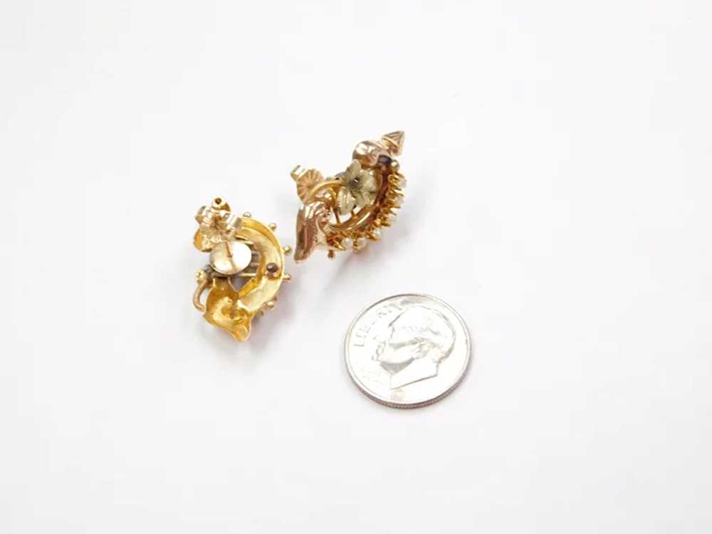 Victorian Seed Pearl Leaf Stud Earrings 14k Gold - image 5