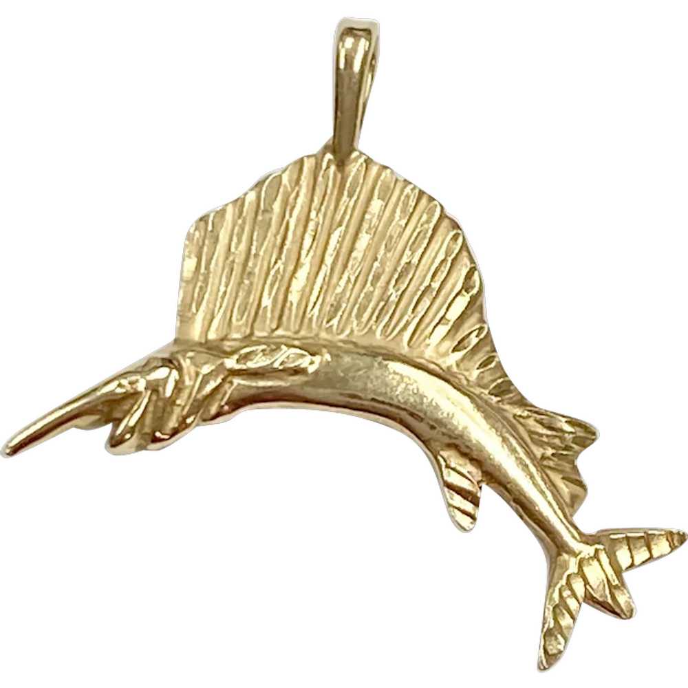 Swordfish Vintage Nautical Charm 14K Gold - image 1