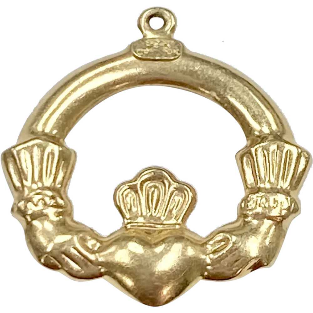 Claddagh Vintage Celtic Charm 14K Gold Three-Dime… - image 1