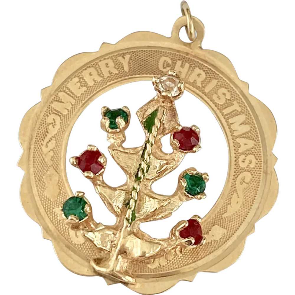 Jeweled Christmas / Holiday Vintage Charm 14K Gold - image 1