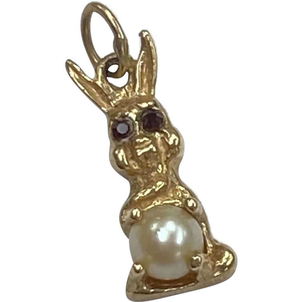 Jeweled Vintage Bunny Rabbit Charm 14K Gold - image 1