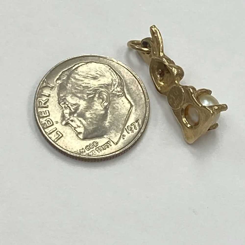 Jeweled Vintage Bunny Rabbit Charm 14K Gold - image 2