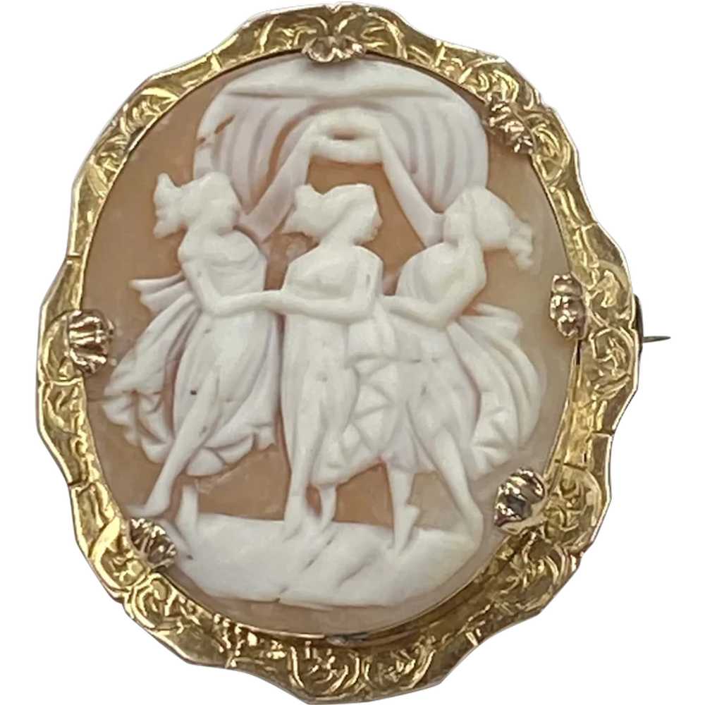 Big Victorian Brooch Three Graces Cameo 10 and 14… - image 1