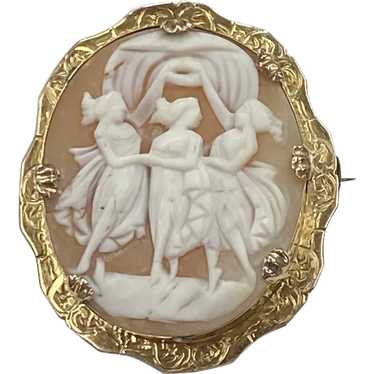 Big Victorian Brooch Three Graces Cameo 10 and 14… - image 1