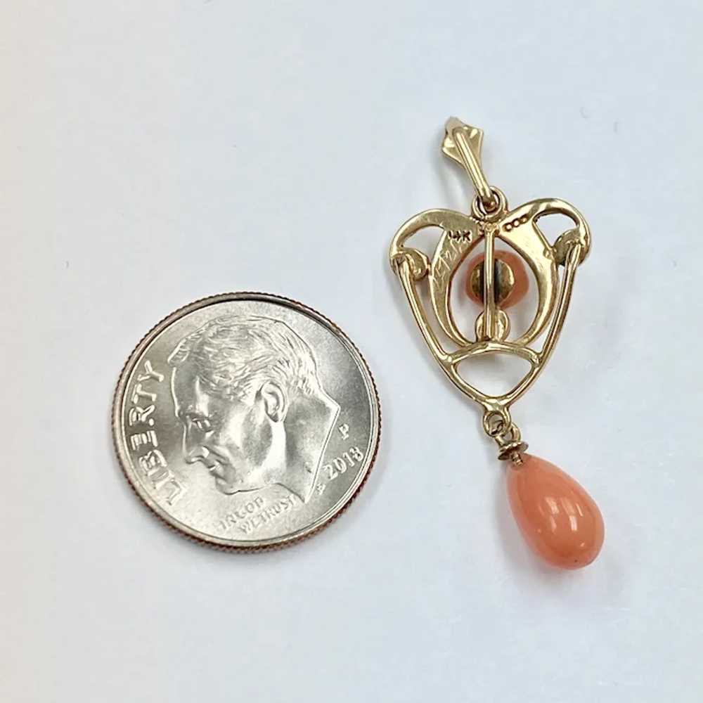 Victorian Lavaliere Pendant 14K Gold Coral & Seed… - image 2