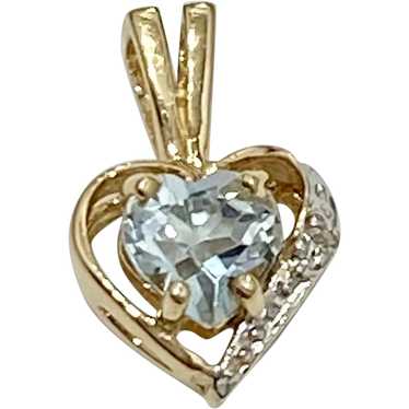 Petite Aquamarine & Diamond HEART Pendant 14K TT … - image 1