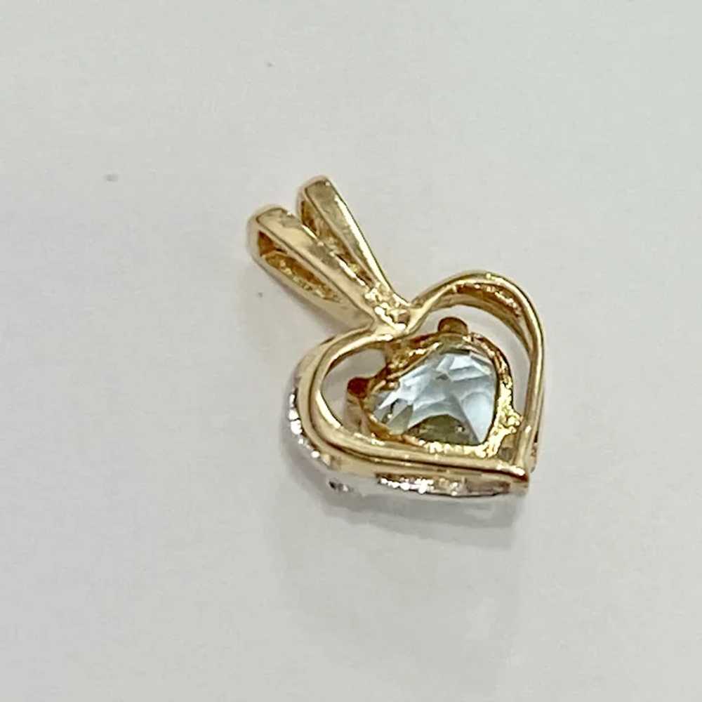 Petite Aquamarine & Diamond HEART Pendant 14K TT … - image 2