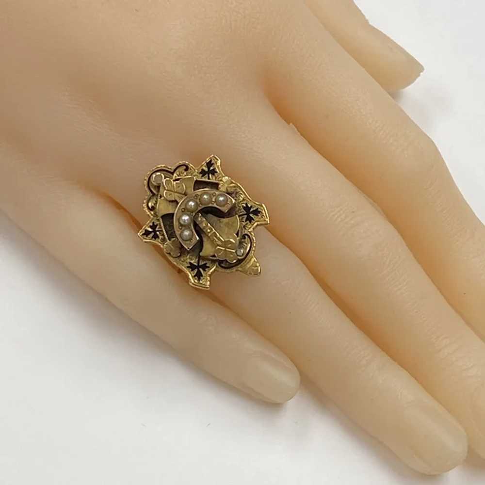 Victorian Era Ring 10K Gold, Seed Pearl and Taill… - image 4