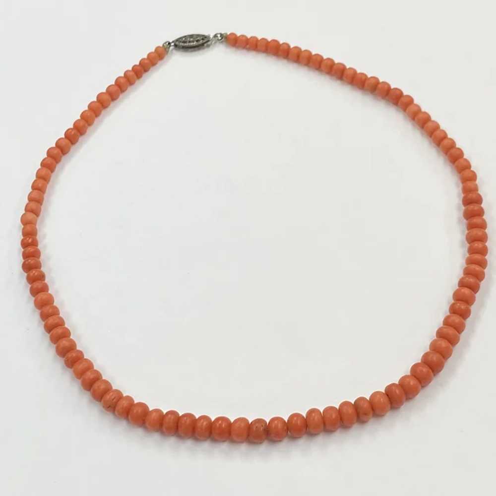 Vintage Red Coral Bead Necklace Sterling Silver - image 2