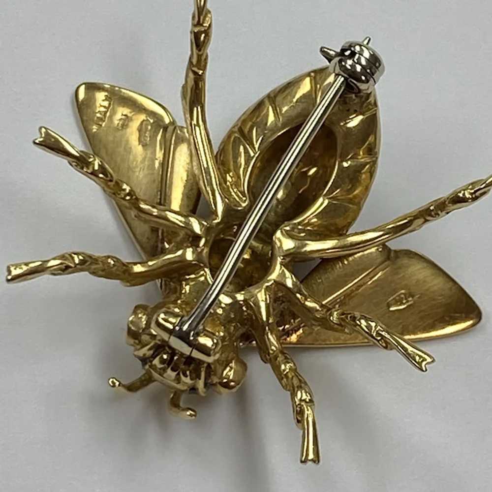 Colorful Enameled BEE Pin Brooch 18K Gold and Rub… - image 4