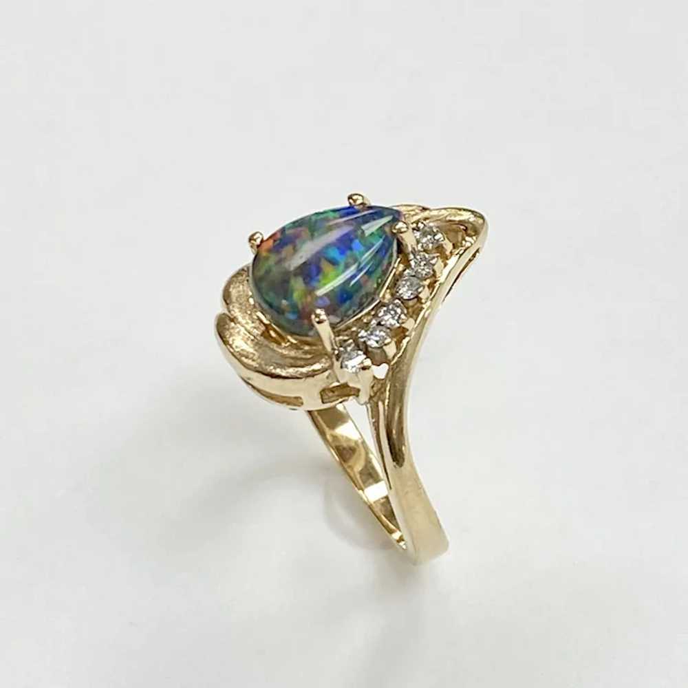 Natural Black Harlequin Opal & Diamond Ring 14K G… - image 2