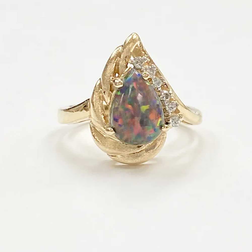 Natural Black Harlequin Opal & Diamond Ring 14K G… - image 4