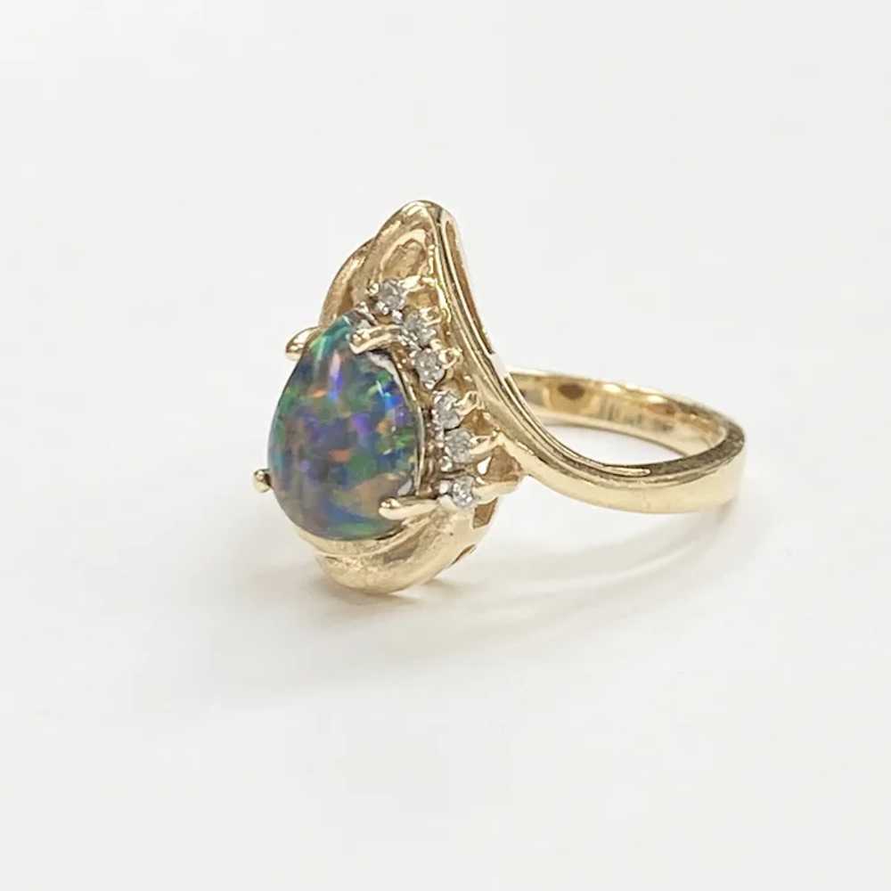 Natural Black Harlequin Opal & Diamond Ring 14K G… - image 6