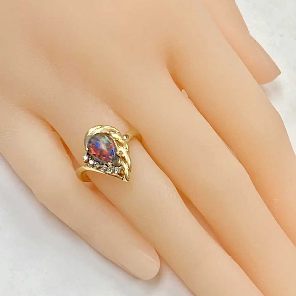 Natural Black Harlequin Opal & Diamond Ring 14K G… - image 7