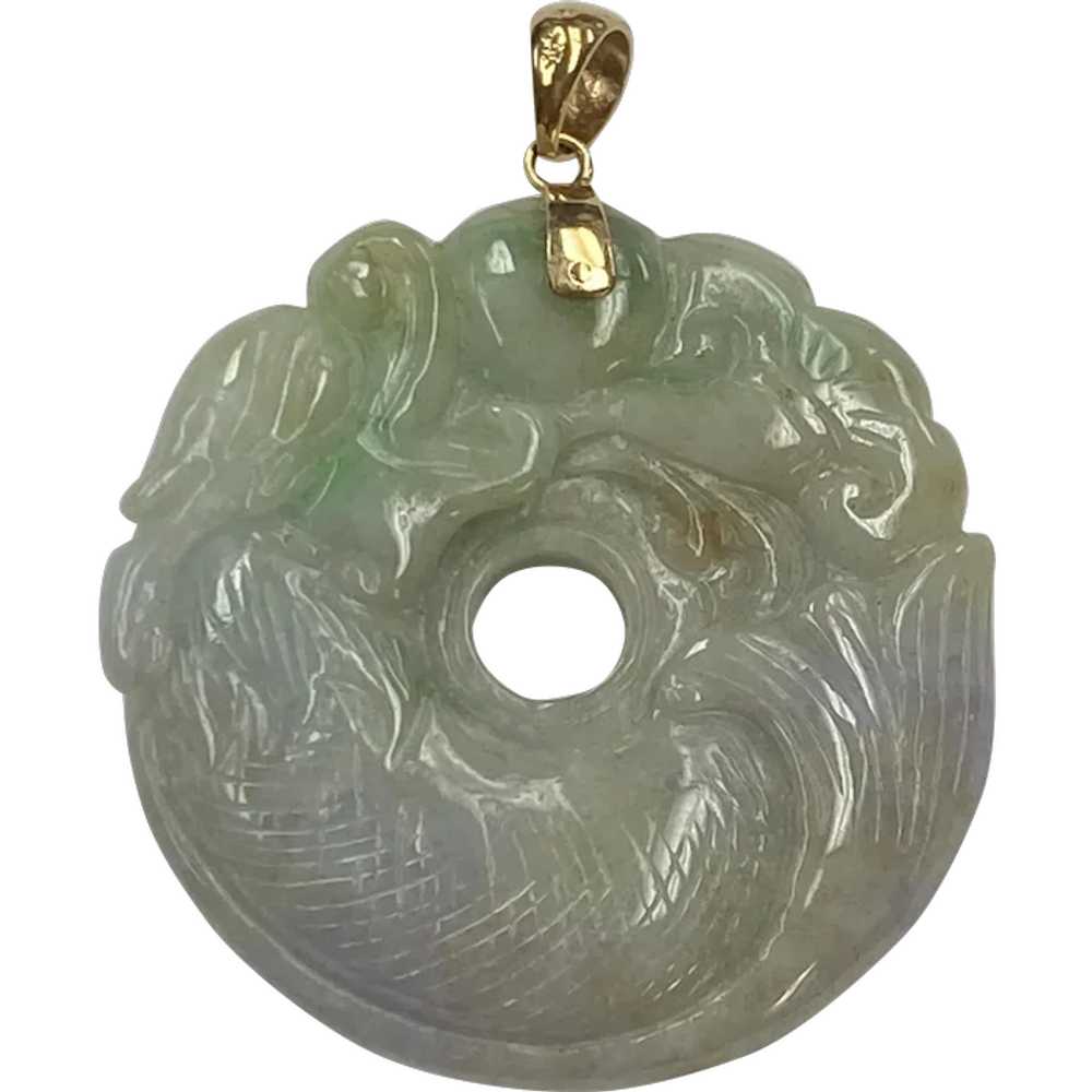 Carved Jade DRAGON Vintage Pendant Variegated Lav… - image 1